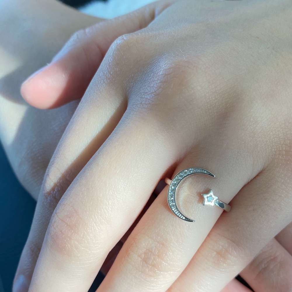 Sterling Silver CZ Ring - Moon and Star - Picture 6 of 14